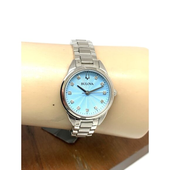 Bulova Women's Watch 96P250 Sutton Quartz Blue Dial Diamond Silver Steel 28mm - Picture 10 of 13